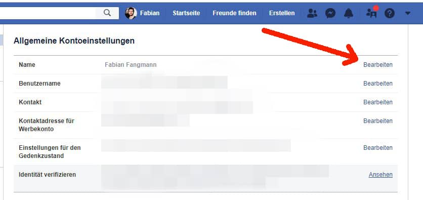 facebook desktop name ändern