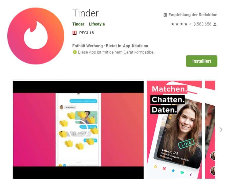 So kannst du Tinder kostenlos herunterladen im Google PlayStore