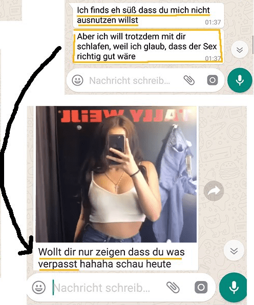 Screenshot von WhatsApp Chat der zu Tinder Sex geführt hat