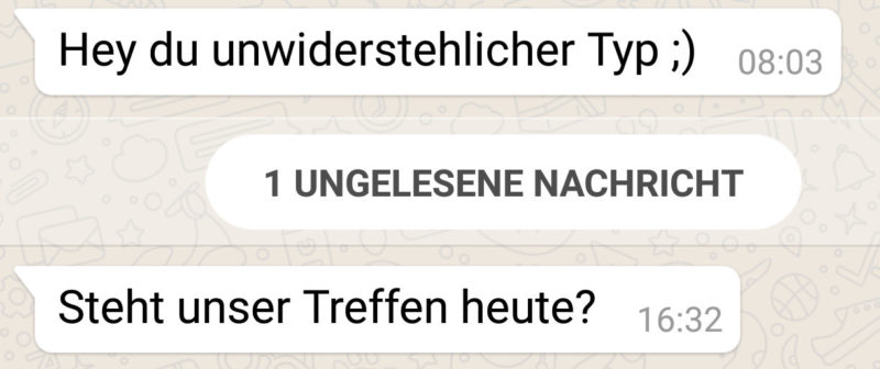 Beispielchat, in dem die Frau nach einem Date fragt als Folge von gutem Flirten per WhatsApp