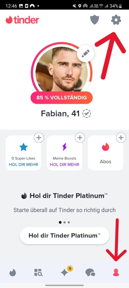 So gelangst du zu den Profileinstellungen