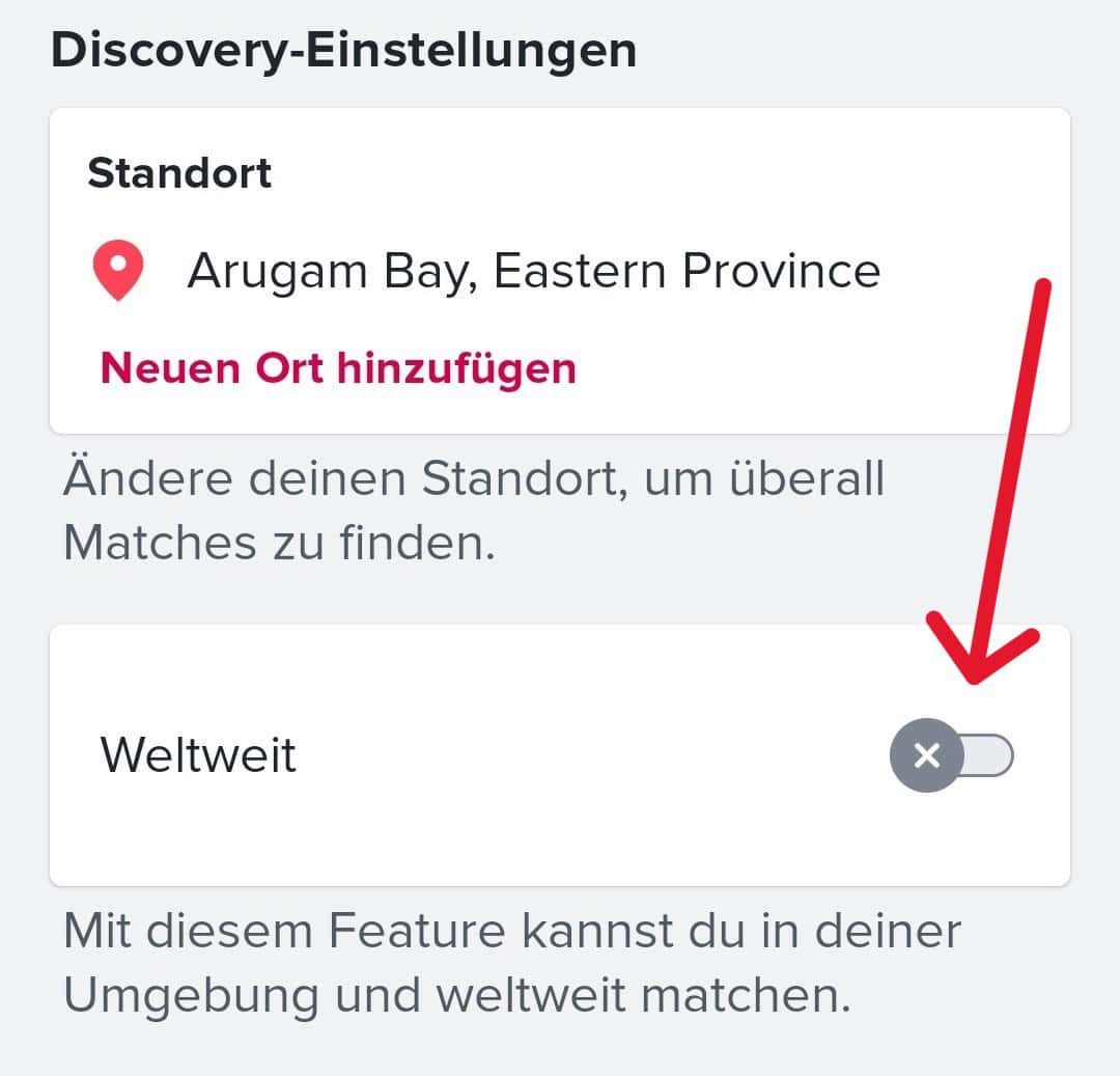 So kannst du die Tinder Discovery-Einstellung des Standorts erweitern und auf weltweit setzen