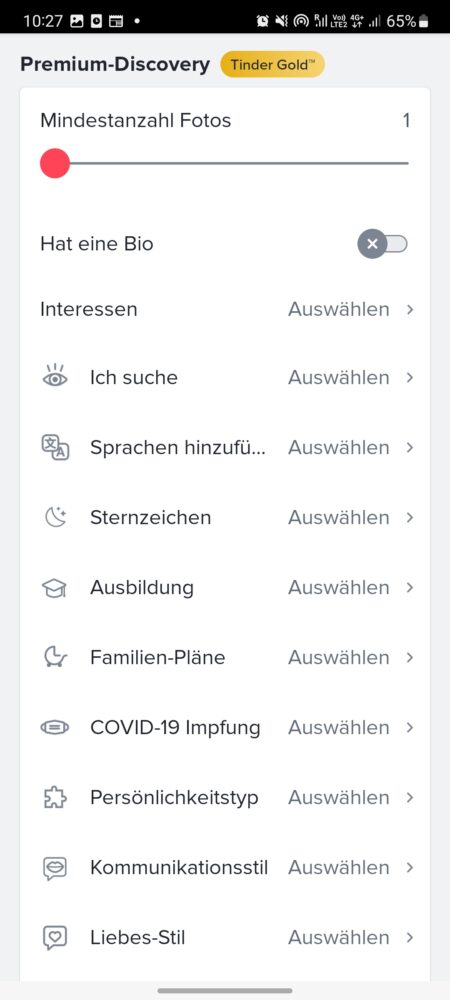 So sehen die neuen Premium-Discovery Optionen in Tinder aus